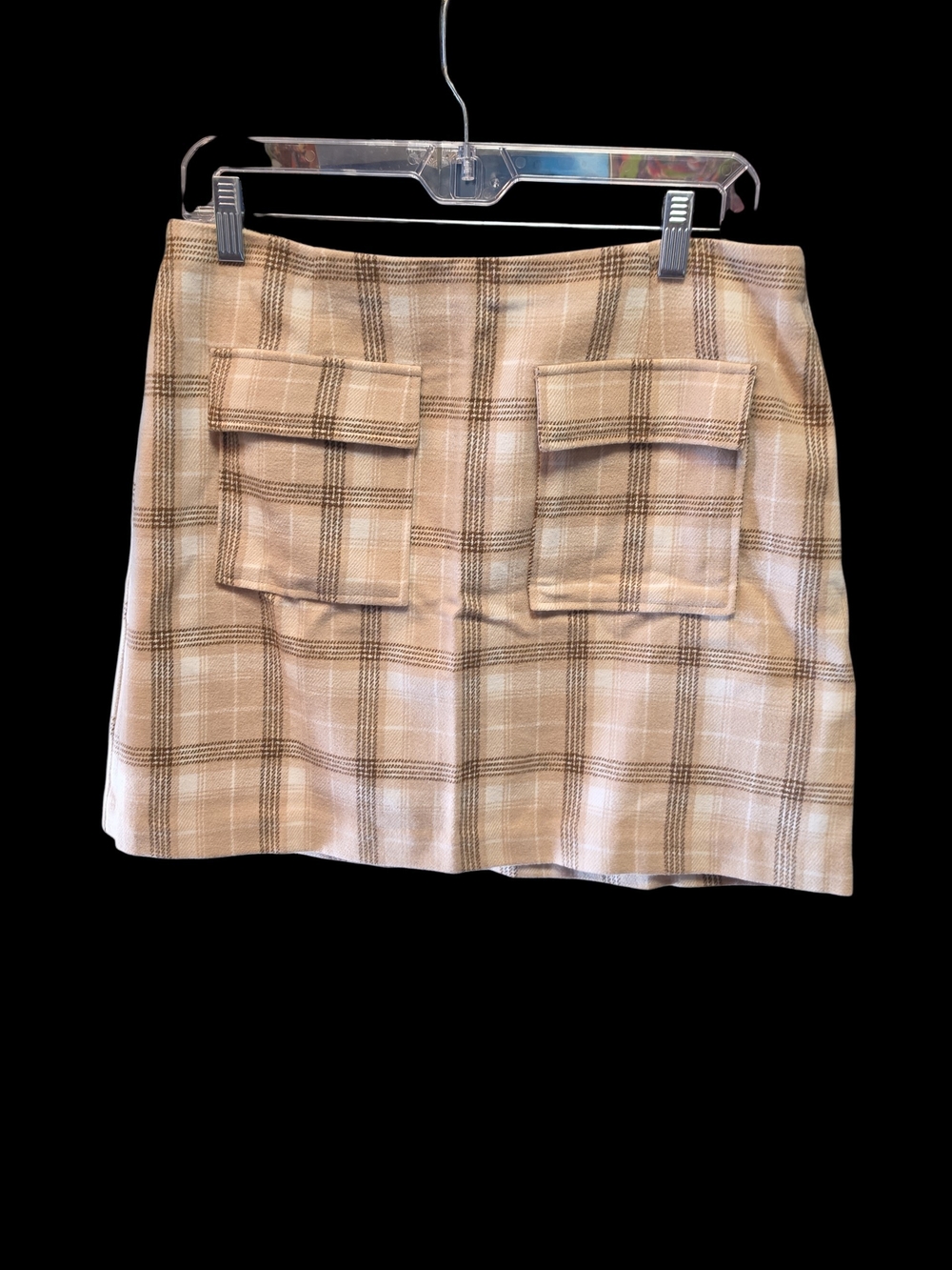 Reformation Beige Plaid Pocket Mini Skirt Sz 10